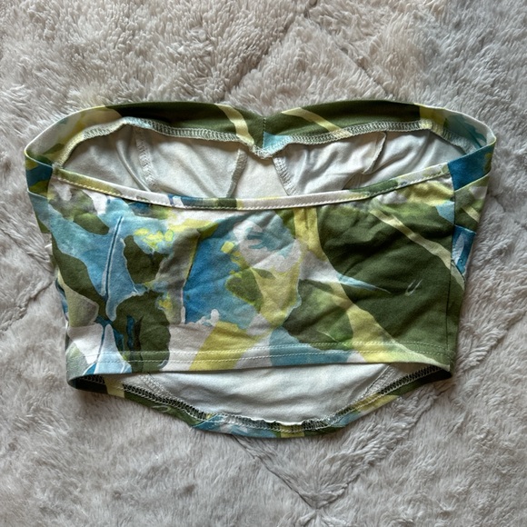 Floral print tube top with a green and blue color palette - Picture 3 of 3
